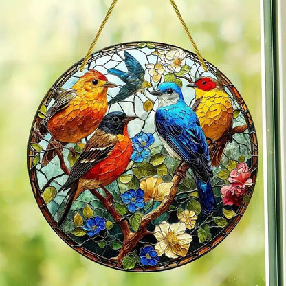 1Pc Sunflower Sunset Mountain Scenery Sun Catcher Stained Round Acrylic Hanging Decoration Suitable for Window Suncatcher Door