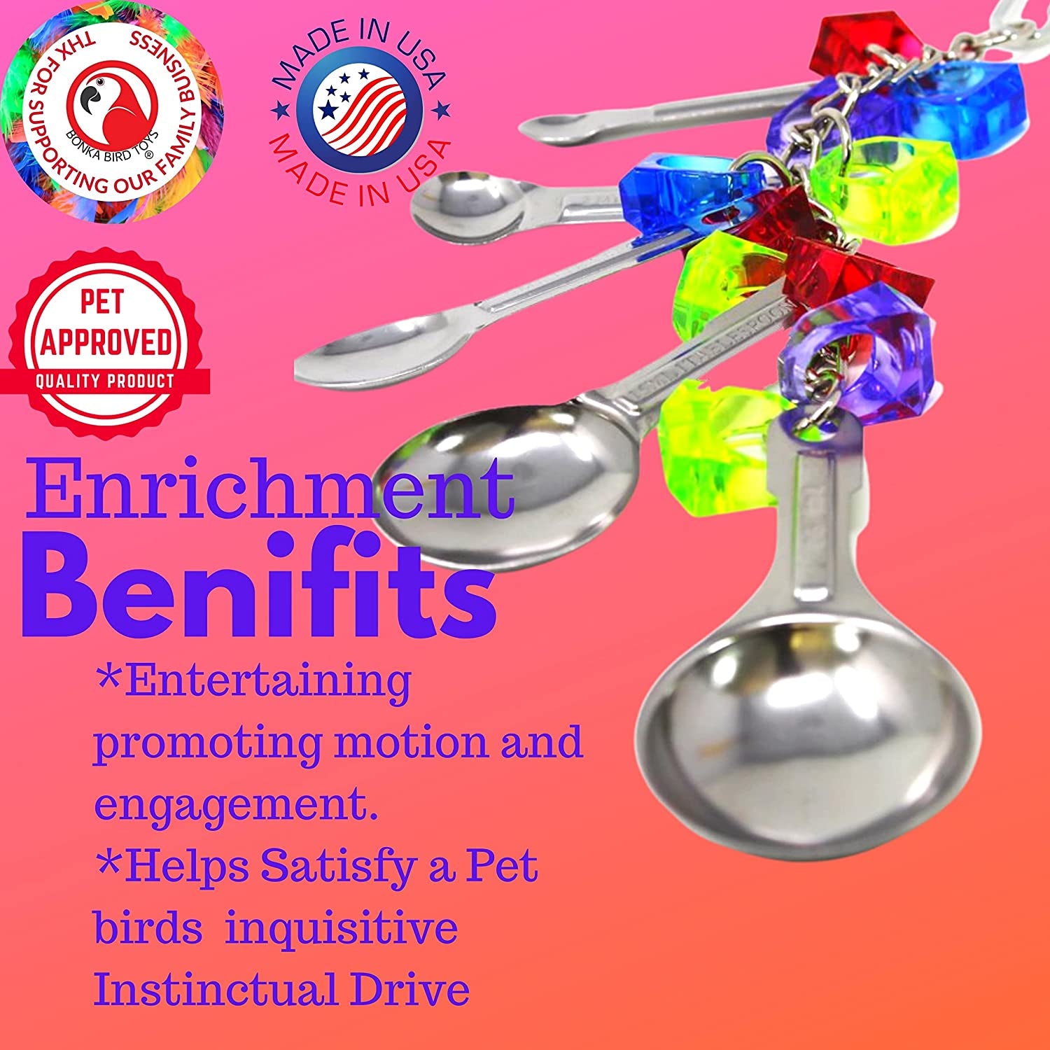 1969 Spoon Delight Medium Large Parrot Bird Toy African Grey Parrot Amazon Conure and Similar Birds