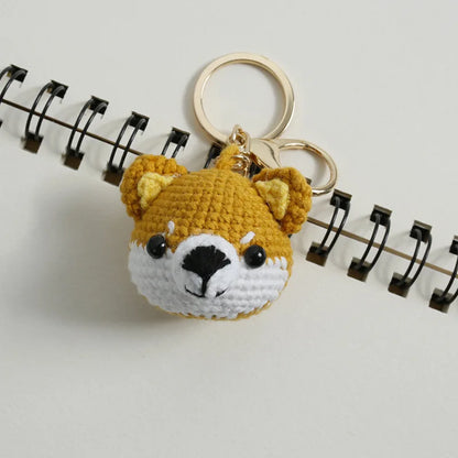 Funny Small Cat Crochet Keychain Cute Dog Head Knitting Keychain For Couple Handmaking Knitted Animal Doll Keyrings Wholesale