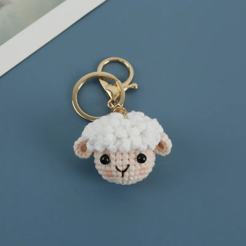 Funny Small Cat Crochet Keychain Cute Dog Head Knitting Keychain For Couple Handmaking Knitted Animal Doll Keyrings Wholesale