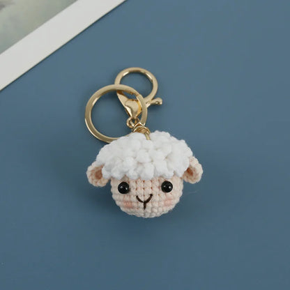Funny Small Cat Crochet Keychain Cute Dog Head Knitting Keychain For Couple Handmaking Knitted Animal Doll Keyrings Wholesale