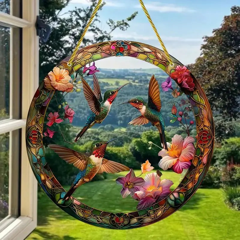 1Pc Sunflower Sunset Mountain Scenery Sun Catcher Stained Round Acrylic Hanging Decoration Suitable for Window Suncatcher Door