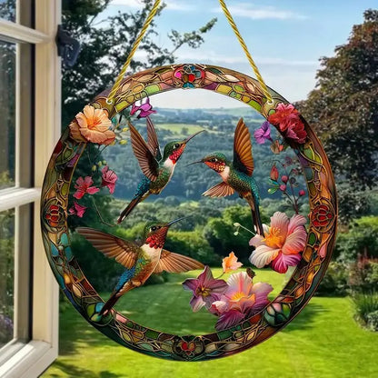 1Pc Sunflower Sunset Mountain Scenery Sun Catcher Stained Round Acrylic Hanging Decoration Suitable for Window Suncatcher Door