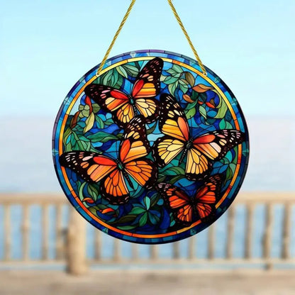 1Pc Sunflower Sunset Mountain Scenery Sun Catcher Stained Round Acrylic Hanging Decoration Suitable for Window Suncatcher Door
