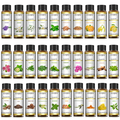EUQEE 10ml Pure Natural Essential Oil Lavender Jasmine Eucalyptus Vanilla Sandalwood Sweet Orange Lemon Oregano Neroli Fragrance