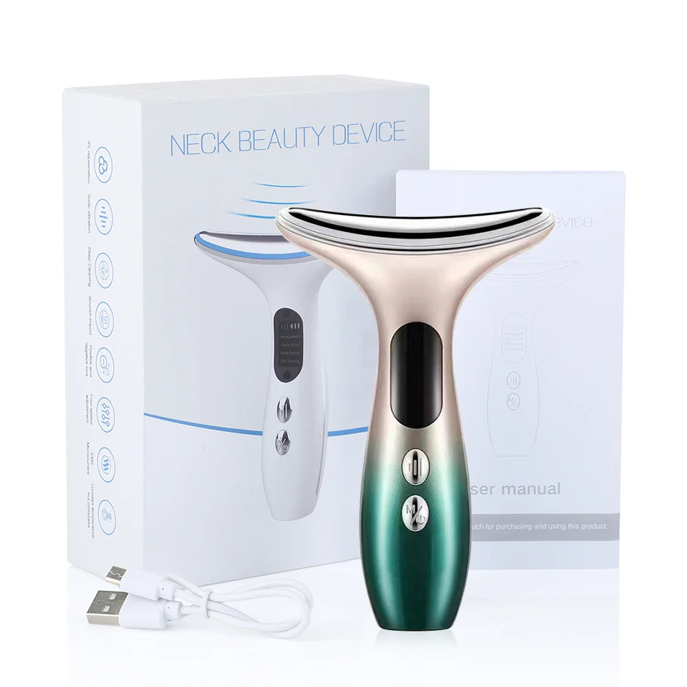 Neck Beauty Device EMS Microcurrent Chin Facial Lifting LED Firming Rejuvenation Anti Wrinkle Skin Care Face Massager