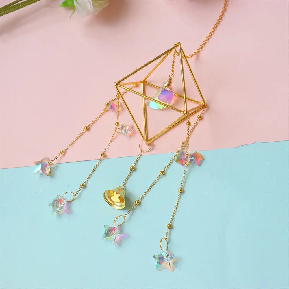 Star Moon Crystal Sun Catcher Bohemian Rainbow Maker Wind Chime  Home Outdoor Garden Hanging Ornament Window Decoration New In