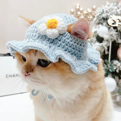 Cute Refined Cat Hat Elastic Autumn Winter Pet Hat Puppy Kittens Knitted Hat Party Photo Shoot Props Decoration Cat Accessories