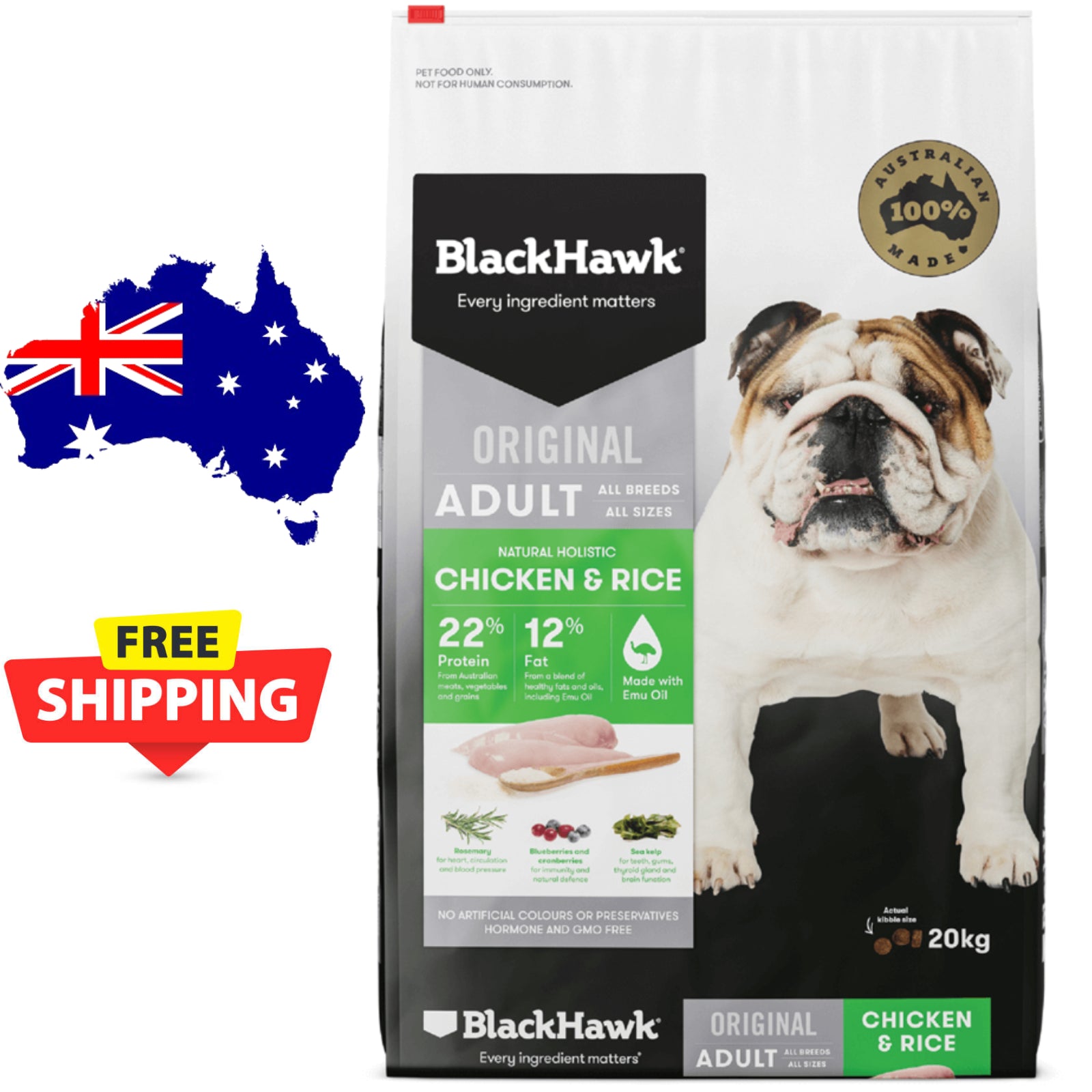 Black Hawk Adult & Senior Chicken & Rice Dry Dog Food -20Kg