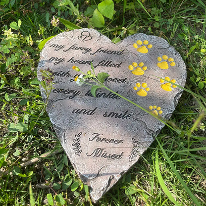 Personalized Pet Memorial Stone Custom Dog Name Heart Shaped Paw Print Grave Marker for Cat Dog Memorial Tombstone Pet