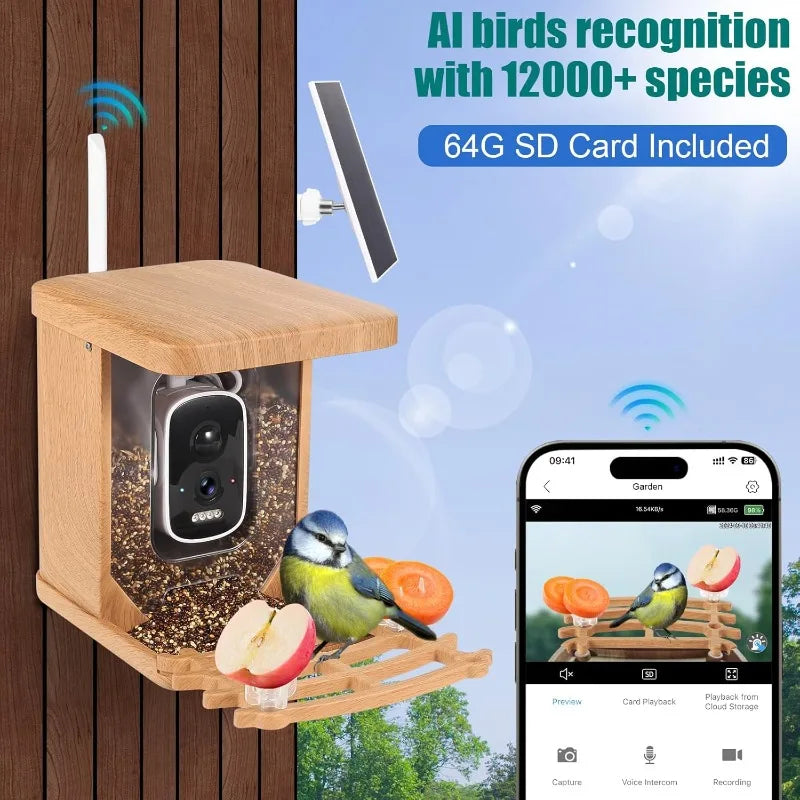 Solar Camera Bird Feeder House,Bird Watching Camera & AI Identify Bird Species,HD Bird Feeder Cam Capture