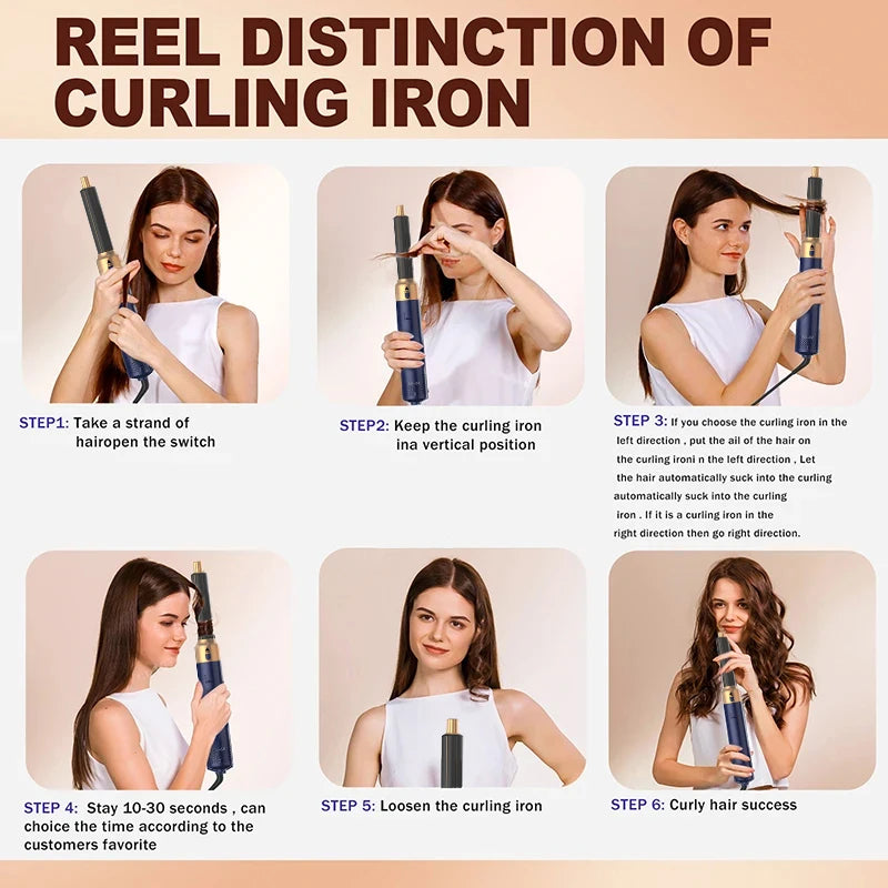 Professional Air Hair Styler 5 In 1 Low Noise Hair Curling Straightening Hair Drying 1000W Hot Air Brushes