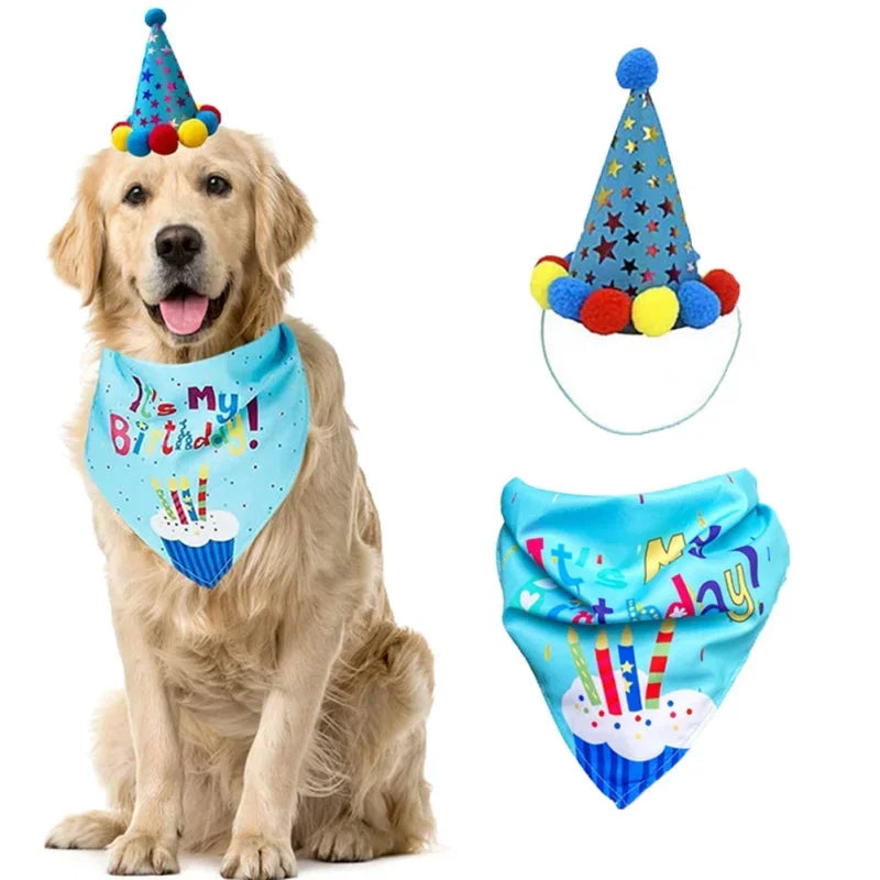 Dog Birthday Party Supplies Dog Girl Boy Birthday Bandanas Set with Dog Birthday Hat Scarf Birthday Banner Balloons and Bowtie