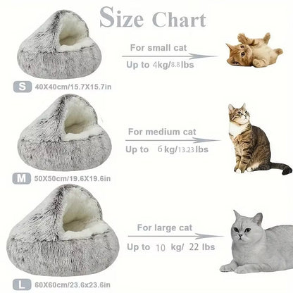 2-in-1 Round Cushion & Warm Pet House for Cats and Small Dogs