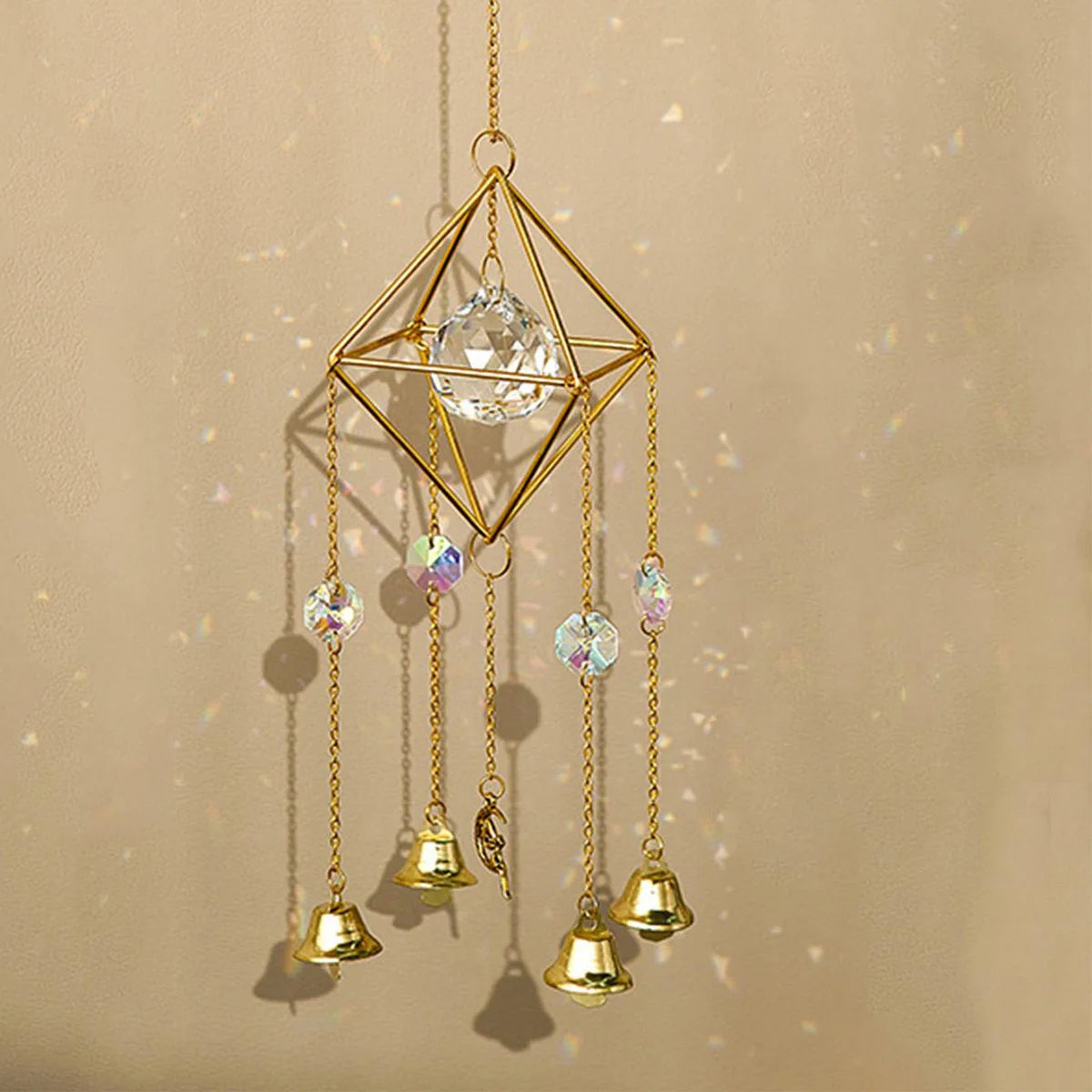 Star Moon Crystal Sun Catcher Bohemian Rainbow Maker Wind Chime  Home Outdoor Garden Hanging Ornament Window Decoration New In