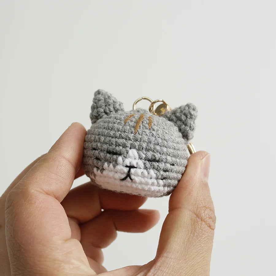 Funny Small Cat Crochet Keychain Cute Dog Head Knitting Keychain For Couple Handmaking Knitted Animal Doll Keyrings Wholesale