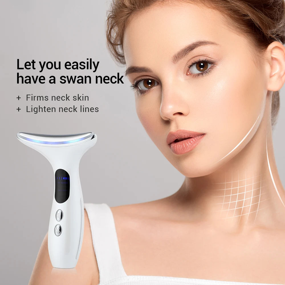Neck Beauty Device EMS Microcurrent Chin Facial Lifting LED Firming Rejuvenation Anti Wrinkle Skin Care Face Massager