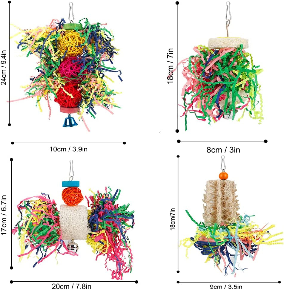 Bird Shredding Foraging Toys - Parakeet Chewing Hanging Toy, Shredded Paper Cage Accessories for Conure, Cockatiel, Budgies, Lovebird, Parrotlet (Without Rope Perch)