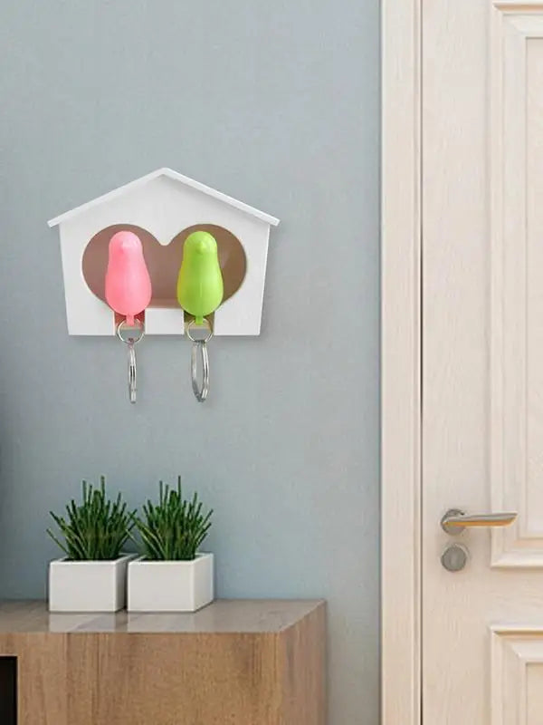 Key Holder Wall Mount Bird House Whistle Key Holder Housewarming Celebration Romantic Hook with 2 Rings for Living Room Bedroom
