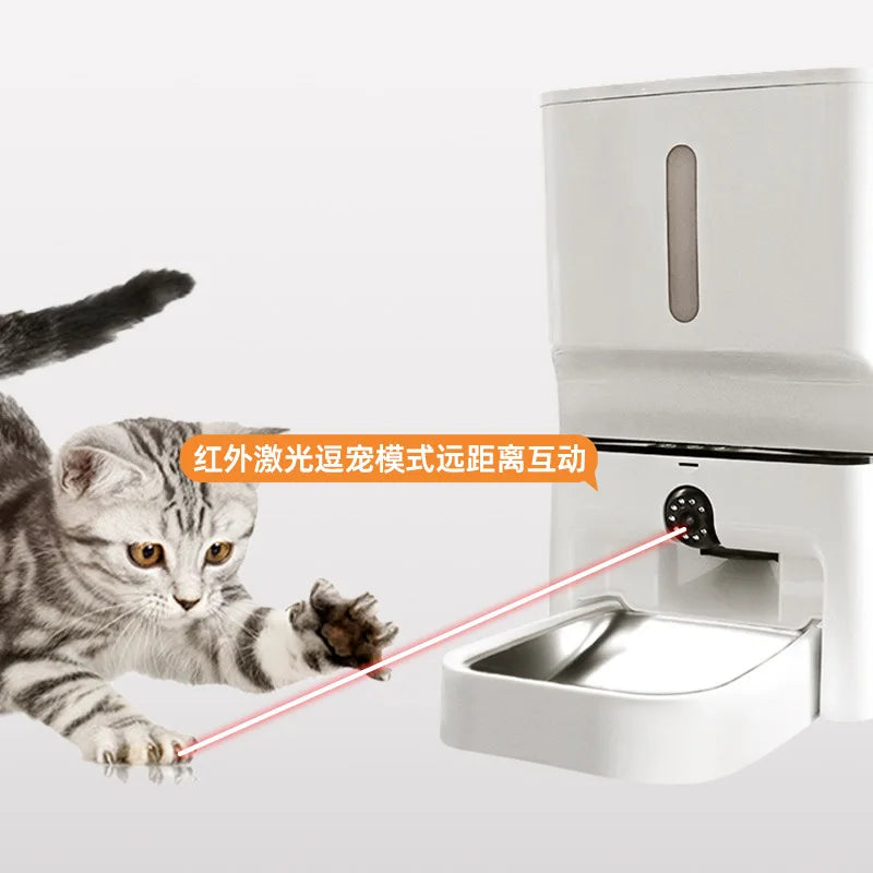 Pet automatic feeder Large capacity intelligent feeding machine Adjustable camera Laser cat teaser