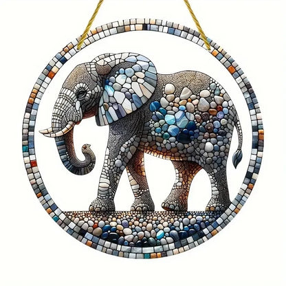 Strong Elephant Sun Catcher- Round Acrylic Stained Art Translucent Window Hanging,Home,Porch,room,Farmhouse Garden Decor