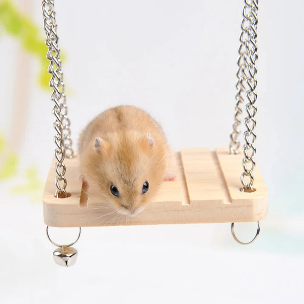 Wooden Hamster Swing Toys Hammock Pet Suspension Swing Toy with Bell Pet Bird Parrot Stand Platform Bridge Pet Cage Accessories