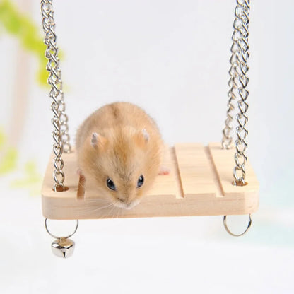 Wooden Hamster Swing Toys Hammock Pet Suspension Swing Toy with Bell Pet Bird Parrot Stand Platform Bridge Pet Cage Accessories