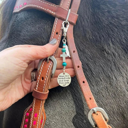 A50M-Horse Saddle And Bridle Charm Clip, Bless-This Horse And Rider Keep Safe Bridle Saddle Charm Gifts For Horse Rider
