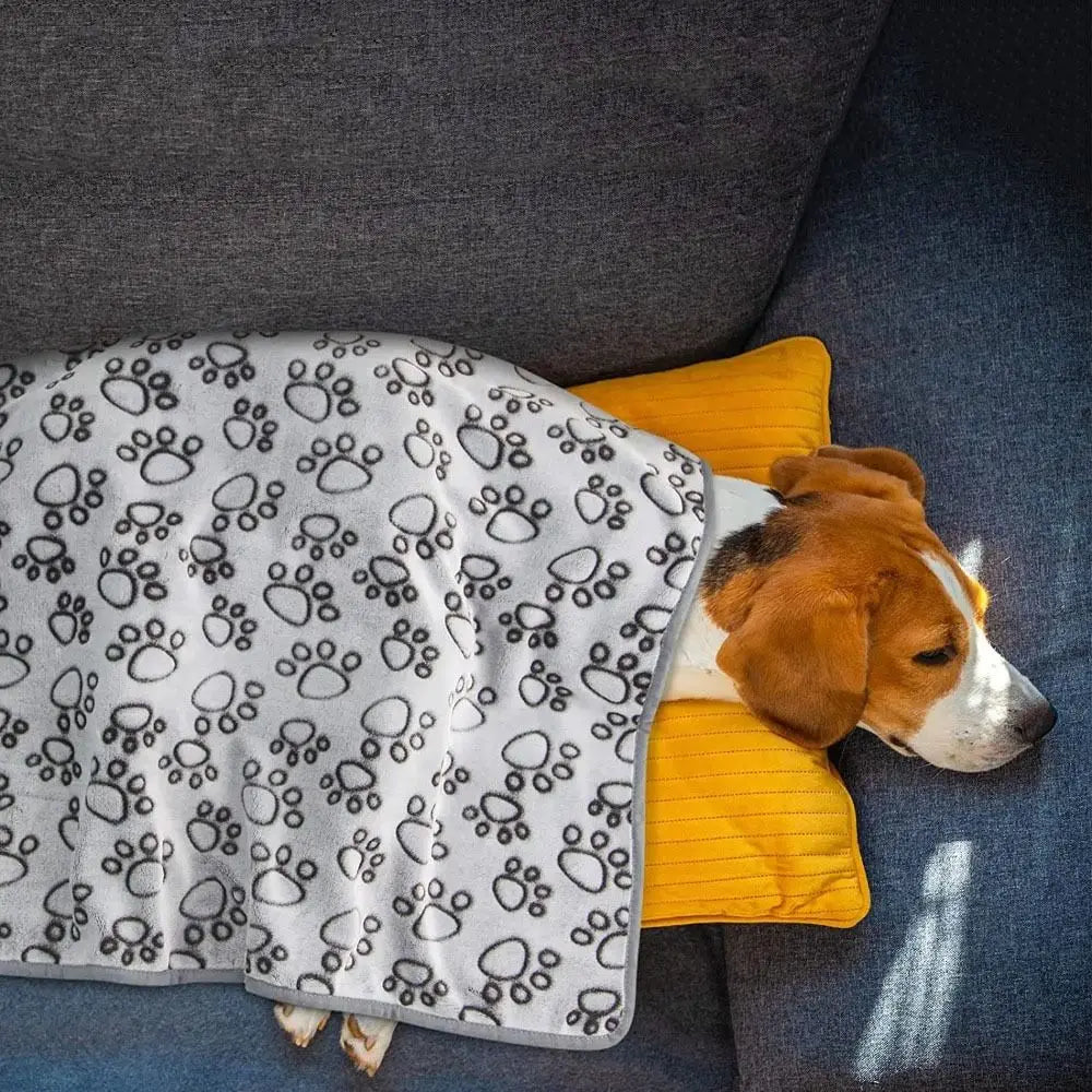 Warm Fluffy Dog Blanket Paw Pattern Soft Pet Calming Blanket Large Size Washable Cat Cover Blanket Puppy