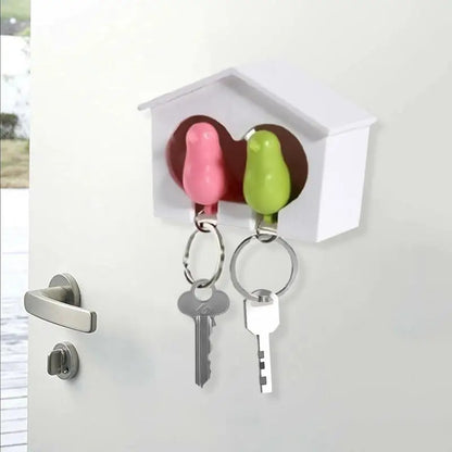 Key Holder Wall Mount Bird House Whistle Key Holder Housewarming Celebration Romantic Hook with 2 Rings for Living Room Bedroom
