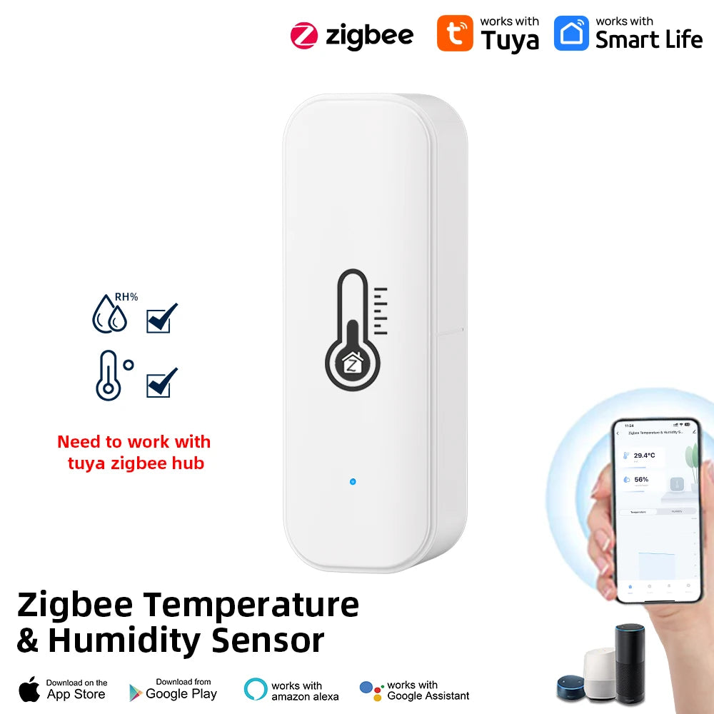 Tuya Zigbee or WiFi Temperature Humidity Sensor Home Connected Thermometer Compatible With Smart Life Alexa Google Assistant