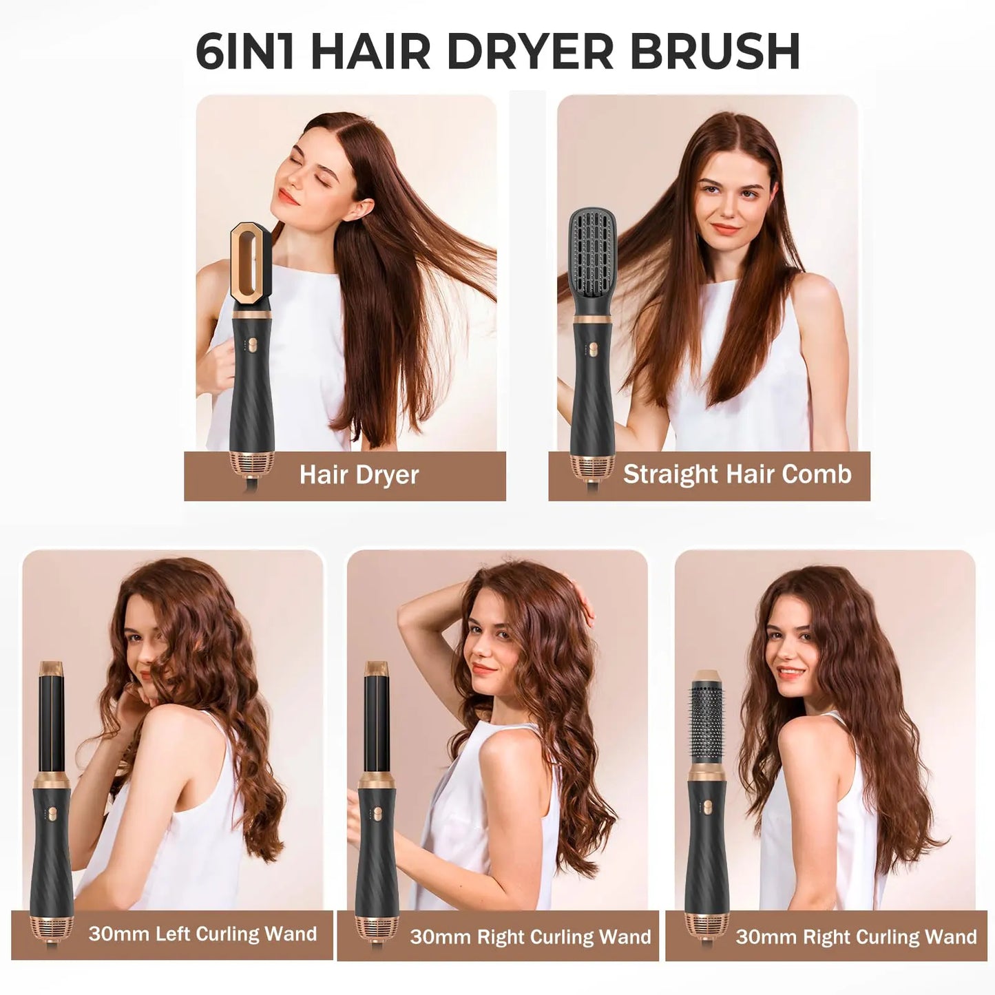 5 in 1 Blow Dryer Brush Hair Dryer Brush Hot Air Brush Air Curler Air Styler Wrap Curling Iron Travel Hair Styling Tool