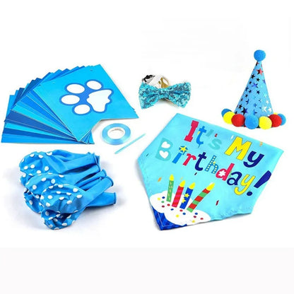 Dog Birthday Party Supplies Dog Girl Boy Birthday Bandanas Set with Dog Birthday Hat Scarf Birthday Banner Balloons and Bowtie