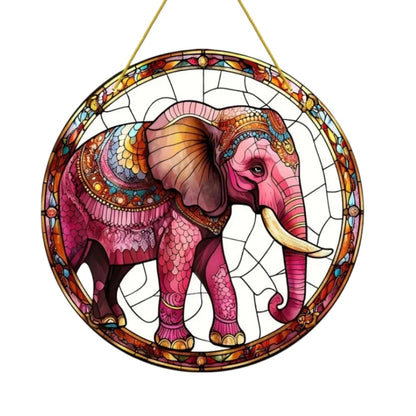 Strong Elephant Sun Catcher- Round Acrylic Stained Art Translucent Window Hanging,Home,Porch,room,Farmhouse Garden Decor