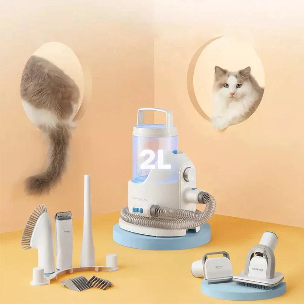 P2 Pro Pet Grooming Vacuum Kit Cleaning Brush 10500Pa Dog Brush Hair Trimmer Grooming Comb Hair Clipper Kit 2L