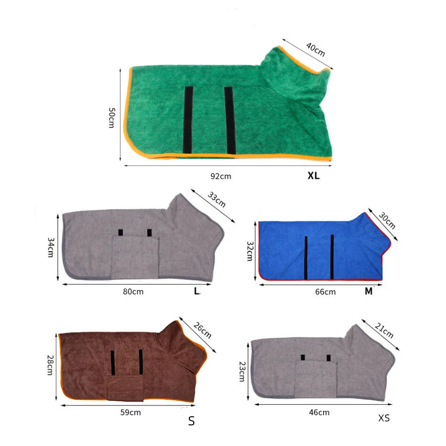 Super absorbent dog bathrobe - Quick-drying pet towel pack, suitable for small/large dogs and cats, full-body coverage, comforta