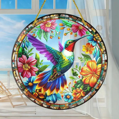 1Pc Sunflower Sunset Mountain Scenery Sun Catcher Stained Round Acrylic Hanging Decoration Suitable for Window Suncatcher Door