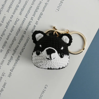 Funny Small Cat Crochet Keychain Cute Dog Head Knitting Keychain For Couple Handmaking Knitted Animal Doll Keyrings Wholesale