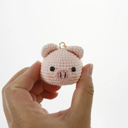 Funny Small Cat Crochet Keychain Cute Dog Head Knitting Keychain For Couple Handmaking Knitted Animal Doll Keyrings Wholesale