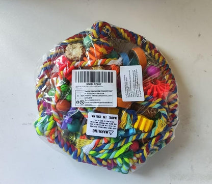 Bird Toys Bird Rope Ring Swing Perch with Corn Cob Cardboard Bagels Wooden Blocks Chewing Toys for Parakeets,Cockatiels,Conure,Lovebirds,Finches and Other Small-Sized Birds