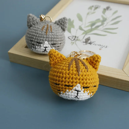 Funny Small Cat Crochet Keychain Cute Dog Head Knitting Keychain For Couple Handmaking Knitted Animal Doll Keyrings Wholesale