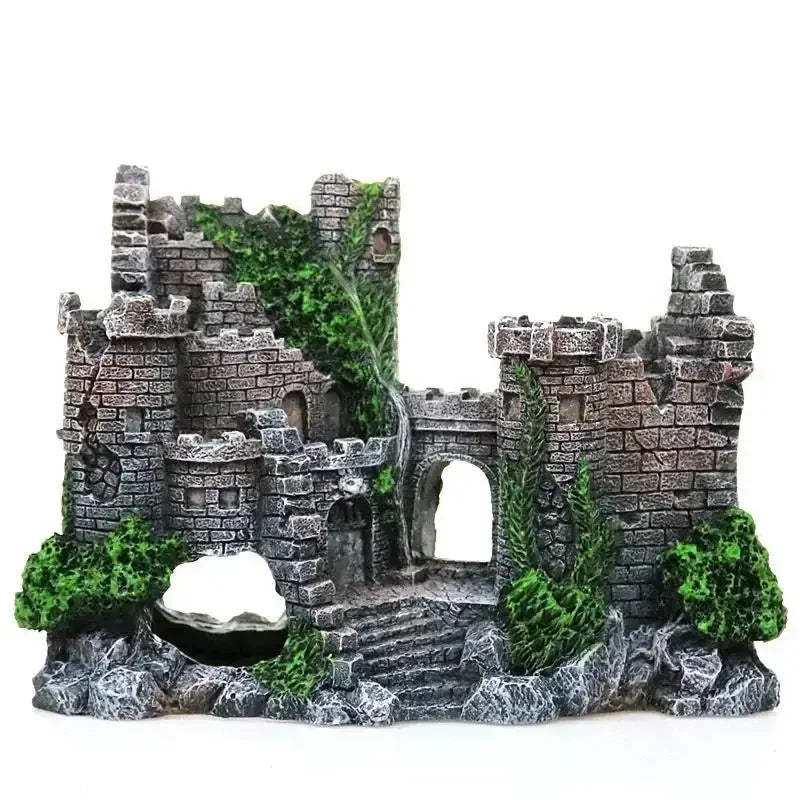 Aquarium Landscaping Resin Retro Castle Decoration Fry Shrimp Shelter Cave Fish Tank Mini Castle Ruins Ornaments Aquarium Decor