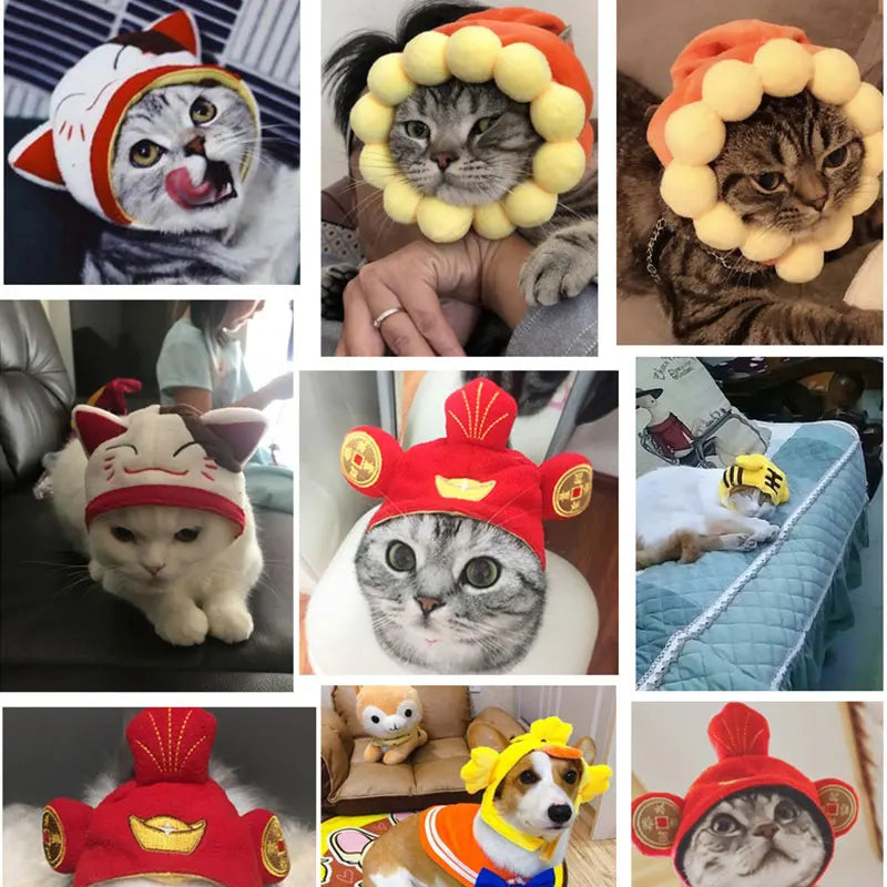 Funny Hat for Cat Sunflower Christmas Costume Pet Hat Halloween Cosplay Keep Warm Headwear Dogs Hats Puppy Accessories for Cats
