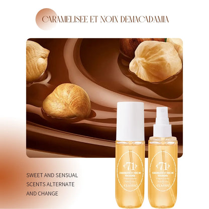 Natural alcohol-free and low-allergen liquid perfume spray that can be used on hair body and clothing Water-based natural oil