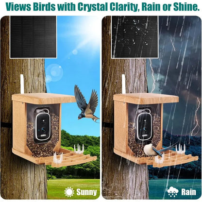 Solar Camera Bird Feeder House,Bird Watching Camera & AI Identify Bird Species,HD Bird Feeder Cam Capture