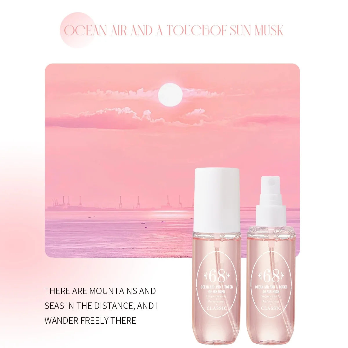 Natural alcohol-free and low-allergen liquid perfume spray that can be used on hair body and clothing Water-based natural oil