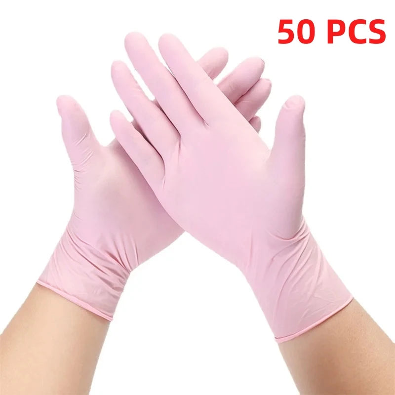 20/50/100PCS Pink Nitrile Gloves Disposable Latex Gloves Powder Free for Household Cleaning Beauty Salon Working Kitchen Gloves