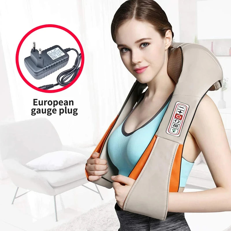 3D Kneading & Shiatsu Massage Shawl Pillow with Heat Therapy - Portable Neck Shoulder Back Massager for Home, Office Use - Relie