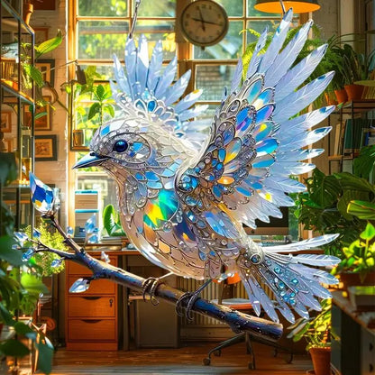 Bird Ornament Crystal Bluebird Stained Art Ornament Acrylic 2D Flat Sun Catcher Shiny Window Pendants Crystal Home Decor For