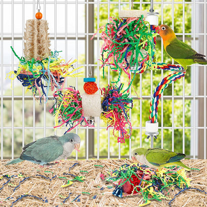Bird Shredding Foraging Toys - Parakeet Chewing Hanging Toy, Shredded Paper Cage Accessories for Conure, Cockatiel, Budgies, Lovebird, Parrotlet (Without Rope Perch)